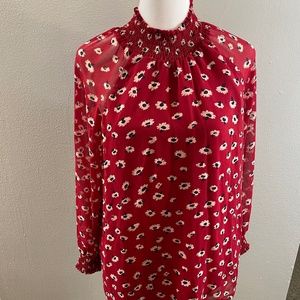 Spring Madewell red floral flower long sleeve shirt XS small sheer